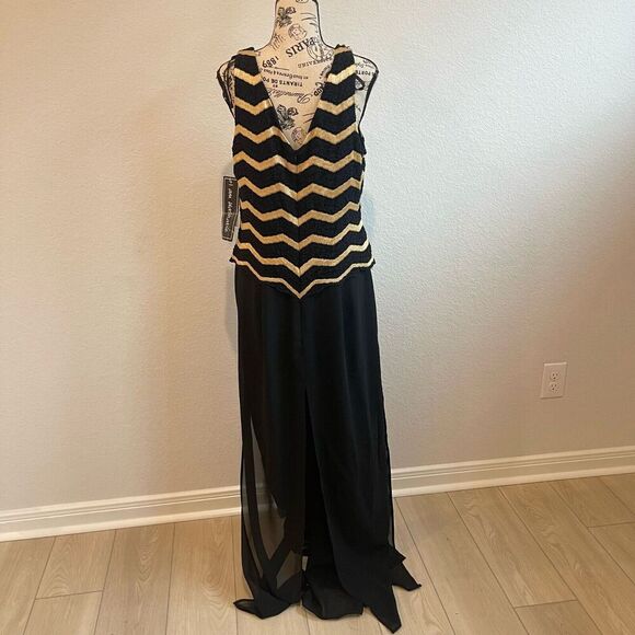 Vintage Sheri Martin Jumpsuit 16 Black Gold Classy Chevron‎ Formal Event - Picture 3 of 16